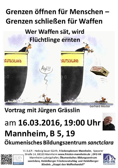 Veranstaltung mit Jürgen Grässlin zu Waffenexporten Mannheim 16.03.16, 19 Uhr