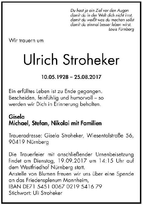 Traueranzeige Uli Stroheker